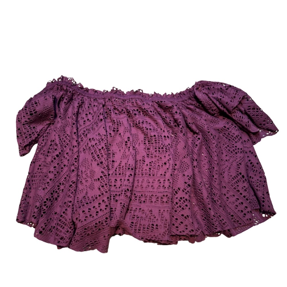 Free People Beach Plum Purple Eyelet Lace Off The Shoulder Crop Top Womens Med - Picture 2 of 10